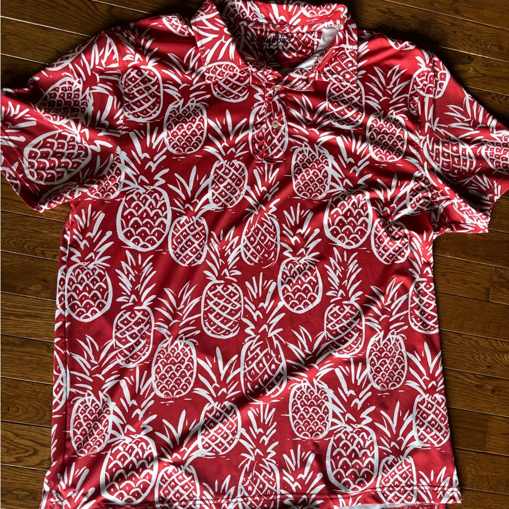 Chubbies Red and White Pineapple Polo Shirt